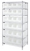 WR7-951CL Wire Shelving Container System, 36"W x 24"D x 74"H, 800 lb. capacity, includes: (7) wire shelves, (4) 74"H posts, and (24) QUS951 clear bins, chrome plated finish, shipped KD