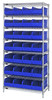 WR8-423BL Bin Wire Shelving System, 36"W x 12"D x 74"H, 800 lbs load capacity per shelf, includes: (8) shelves and (28) SSB423 blue bins, chrome plated finish, shipped KD