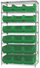 WR7-532GN Bin Wire Shelving System, 42"W x 18"D x 74"H, 800 lbs load capacity per shelf, includes: (7) shelves and (18) QMS532 green bins, chrome plated finish, shipped KD