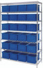 WR7-92080BL Bin Wire Shelving System, 48"W x 18"D x 74"H, 800 lbs load capacity per shelf, includes: (7) shelves and (24) DG92080 blue containers, chrome plated finish, shipped KD