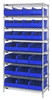 WR8-483485BL Bin Wire Shelving System, 36"W x 21"D x 74"H, 800 lbs load capacity per shelf, includes: (8) shelves, (12) SSB483 and (12) SSB485 blue bins, chrome plated finish, shipped KD