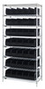 WR8-441BK Bin Wire Shelving System, 36"W x 14"D x 74"H, 800 lbs load capacity per shelf, includes: (8) shelves and (35) SSB441 black bins, chrome plated finish, shipped KD