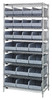 WR8-483485GY Bin Wire Shelving System, 36"W x 21"D x 74"H, 800 lbs load capacity per shelf, includes: (8) shelves, (12) SSB483 and (12) SSB485 gray bins, chrome plated finish, shipped KD