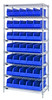 WR8-441BL Bin Wire Shelving System, 36"W x 14"D x 74"H, 800 lbs load capacity per shelf, includes: (8) shelves and (35) SSB441 blue bins, chrome plated finish, shipped KD