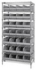 WR8-443GY Bin Wire Shelving System, 36"W x 14"D x 74"H, 800 lbs load capacity per shelf, includes: (8) shelves and (28) SSB443 gray bins, chrome plated finish, shipped KD