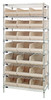 WR8-465IV Bin Wire Shelving System, 36"W x 18"D x 74"H, 800 lbs load capacity per shelf, includes: (8) shelves and (21) SSB465 ivory bins, chrome plated finish, shipped KD