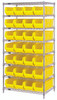 WR8-950YL Bin Systems Unit, stationary, includes: (4) posts, (8) wire shelves & (28) 23-7/8"L x 8-1/4"W x 7"H yellow bins (QUS950), chrome plated finish, suitable for dry storage applications, shipped KD