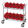 WRC2-1836-1265RD Utility Cart, 36"W x 18"D x 37-1/2"H, includes: (2) wire shelves, (10) 12-1/2"W x 6-5/8"D x 5"H (QP1265) red bins and (2) swivel casters, (2) with brake, chrome plated finish, shipped KD