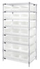 WR8-952CL Bin Systems Unit, stationary, includes: (4) posts, (8) wire shelves & (21) 23-7/8"L x 11"W x 7"H clear bins (QUS952), chrome plated finish, suitable for dry storage applications, shipped KD