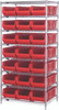 WR8-952RD Bin Systems Unit, stationary, includes: (4) posts, (8) wire shelves & (21) 23-7/8"L x 11"W x 7"H red bins (QUS952), chrome plated finish, suitable for dry storage applications, shipped KD