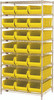 WR8-952YL Bin Systems Unit, stationary, includes: (4) posts, (8) wire shelves & (21) 23-7/8"L x 11"W x 7"H yellow bins (QUS952), chrome plated finish, suitable for dry storage applications, shipped KD