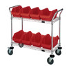 WRC2-1836-1285RD Utility Cart, 36"W x 18"D x 37-1/2"H, includes: (2) wire shelves, (8) 12-1/2"W x 8-3/8"D x 5"H (QP1285) red bins and (2) swivel casters, (2) with brake, chrome plated finish, shipped KD