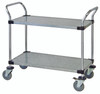 WRC-1842-2G Utility Cart, 42"W x 18"D x 37-1/2"H, (2) galvanized solid shelves, 1200 lb. capacity, (2) "U" shaped chrome plated handles, open base, donut bumpers, (4) 5" polyurethane swivel casters (2 with brakes), NSF
