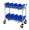 WRC2-1836-1887BL Utility Cart, 36"W x 18"D x 37-1/2"H, includes: (2) wire shelves, (8) 18-1/2"W x 8-3/8"D x 7"H (QP1887) blue bins and (2) swivel casters, (2) with brake, chrome plated finish, shipped KD