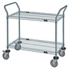 WRC-2442GY-2 Utility Cart, 42"W x 24"D x 37-1/2"H, (2) wire shelves, 1200 lb. capacity, (2) "U" shaped handles, open base, donut bumpers, (4) 5" polyurethane swivel casters (2 with brakes), gray epoxy antimicrobial finish, NSF