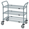 WRC-1842GY-3 Utility Cart, 42"W x 18"D x 37-1/2"H, (3) wire shelves, 1200 lb. capacity, (2) "U" shaped handles, open base, donut bumpers, (4) 5" polyurethane swivel casters (2 with brakes), gray epoxy antimicrobial finish, NSF