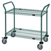 WRC-1842P-2 Utility Cart, 42"W x 18"D x 37-1/2"H, (2) wire shelves, 1200 lb. capacity, (2) "U" shaped handles, open base, donut bumpers, (4) 5" polyurethane swivel casters (2 with brakes), green epoxy antimicrobial finish, NSF