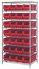 WR8-950RD Bin Systems Unit, stationary, includes: (4) posts, (8) wire shelves & (28) 23-7/8"L x 8-1/4"W x 7"H red bins (QUS950), chrome plated finish, suitable for dry storage applications, shipped KD