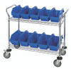 WRC2-1836-1265BL Utility Cart, 36"W x 18"D x 37-1/2"H, includes: (2) wire shelves, (10) 12-1/2"W x 6-5/8"D x 5"H (QP1265) blue bins and (2) swivel casters, (2) with brake, chrome plated finish, shipped KD