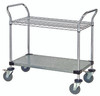 WRC-2442-2CG Utility Cart, 42"W x 24"D x 37-1/2"H, (1) chrome plated wire shelf, (1) galvanized solid shelf, 1200 lb. capacity, (2) "U" shaped chrome plated handles, open base, donut bumpers, (4) 5" polyurethane swivel casters (2 with brakes), NSF