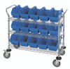 WRC3-1836-1265BL Utility Cart, 36"W x 18"D x 37-1/2"H, includes: (3) wire shelves, (15) 12-1/2"W x 6-5/8"D x 5"H (QP1265) blue bins and (2) swivel casters, (2) with brake, chrome plated finish, shipped KD