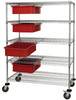 WRC5-63-2436-92060RD Bin Cart System, 36"W x 24"D x 69"H, 1200 lb. load capacity, (4) modular drawers with dividable grid red container included (DG92060), chrome plated finish, shipped KD
