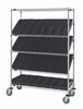 WRCSL5-63-1836-104BK Slanted Shelf Cart, 36"W x 18"D x 69"H, 1200 lbs load capacity, includes: (2) flat and (3) slanted shelves, and (20) QSB104 black bins, chrome plated finish, shipped KD