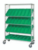WRCSL5-63-1848EP-104GN Slanted Shelf Enclosure Cart, 48"W x 18"D x 69"H, 1200 lbs load capacity, includes: (2) flat and (3) slanted shelves, (28) QSB104 green bins and side enclosure panels, chrome plated finish, shipped KD