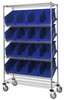 WRCSL6-74-1848-260BL Slanted Shelf Cart, 48"W x 18"D x 80"H, 1200 lbs load capacity, includes: (2) flat and (4) slanted shelves, and (16) QUS260 blue bins, chrome plated finish, shipped KD