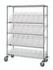 WRCSL5-63-1848-104CL Slanted Shelf Cart, 48"W x 18"D x 69"H, 1200 lbs load capacity, includes: (2) flat and (3) slanted shelves, and (28) QSB104 clear bins, chrome plated finish, shipped KD
