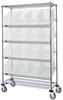 WRCSL6-74-1848-260CL Slanted Shelf Cart, 48"W x 18"D x 80"H, 1200 lbs load capacity, includes: (2) flat and (4) slanted shelves, and (16) QUS260 clear bins, chrome plated finish, shipped KD