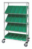 WRCSL5-63-2436-106GN Slanted Shelf Cart, 36"W x 24"D x 69"H, 1200 lbs load capacity, includes: (2) flat and (3) slanted shelves, and (20) QSB106 green bins, chrome plated finish, shipped KD