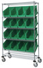 WRCSL6-74-1848-260GN Slanted Shelf Cart, 48"W x 18"D x 80"H, 1200 lbs load capacity, includes: (2) flat and (4) slanted shelves, and (16) QUS260 green bins, chrome plated finish, shipped KD
