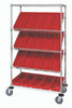 WRCSL5-63-2436-106RD Slanted Shelf Cart, 36"W x 24"D x 69"H, 1200 lbs load capacity, includes: (2) flat and (3) slanted shelves, and (20) QSB106 red bins, chrome plated finish, shipped KD