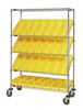 WRCSL5-63-2448-106YL Slanted Shelf Cart, 48"W x 24"D x 69"H, 1200 lbs load capacity, includes: (2) flat and (3) slanted shelves, and (28) QSB106 yellow bins, chrome plated finish, shipped KD