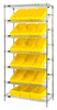 WRS-7-606YL Slanted Wire Shelving Unit 18"D x 36"W x 74"with 18 QED606 Bins