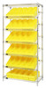 WRS-7-602YL Slanted Wire Shelving Unit 18"D x 36"W x 74"with 30 QED602 Bins