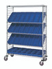 WRCSL5-63-2448EP-106BL Slanted Shelf Enclosure Cart, 48"W x 24"D x 69"H, 1200 lbs load capacity, includes: (2) flat and (3) slanted shelves, (28) QSB106 blue bins and side enclosure panels, chrome plated finish, shipped KD