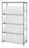 WRS-5-92080CL Slanted Wire Shelving Unit 18"D x 36"W x 63"with 12 DG92080 Bins