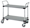 WRSC-1848-2SS Utility Cart, 48"W x 18"D x 37-1/2"H, (2) solid shelves, 1200 lb. capacity, (2) "U" shaped handles, open base, donut bumpers, (4) 5" polyurethane swivel casters (2 with brakes), 304 stainless steel, NSF