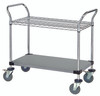 WRSC-1848SS-2S Utility Cart, 48"W x 18"D x 37-1/2"H, (1) wire shelf, (1) solid shelf, 1200 lb. capacity, (2) "U" shaped handles, open base, donut bumpers, (4) 5" polyurethane swivel casters (2 with brakes), 304 stainless steel, NSF