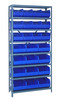 2475-483485BL Shelving Unit, 24"D x 36"L x 75"H, heavy duty, 400 lb. load capacity per shelf, includes: (8) shelves, (12) 20-1/2"L x 8-1/4"W x 7"H (SSB483) and (12) 20-1/2"L x 11"W x 7"H (SSB485) blue black bins, uprights and cross bars