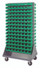QMD-36H-220GN Louvered Rack, 36"W x 25"D x 72"H, 1200 lb. capacity, double sided, includes: (240) QUS220, handle and (4) 5" rubber heavy-duty casters: (2) rigid and (2) swivel, green bins, 16 gauge cold rolled steel, gray enamel coated steel
