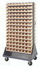 QMD-36H-220IV Louvered Rack, 36"W x 25"D x 72"H, 1200 lb. capacity, double sided, includes: (240) QUS220, handle and (4) 5" rubber heavy-duty casters: (2) rigid and (2) swivel, ivory bins, 16 gauge cold rolled steel, gray enamel coated steel