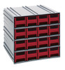 QIC-161RD Interlocking Storage Cabinets, 11-3/8"D x 11-3/4"W x 11"H, includes: (16) IDR201, windows and (2) dividers per drawer, cabinets interlock horizontally and vertically or can be mounted on wall, red drawers