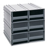 QIC-64GY Interlocking Storage Cabinets, 11-3/8"D x 11-3/4"W x 11"H, includes: (6) IDR204, windows and (2) dividers per drawer, cabinets interlock horizontally and vertically or can be mounted on wall, gray drawers