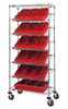 MWRS-7-606RD Bin Systems Unit, mobile, 36"L x 18"W x 80"H, includes: (4) posts, (2) flat wire shelves, (5) slanted wire shelves, (18) 17-5/8"L x 8-3/8"W x 4-5/8"H red bins (QED606) & (4) 5" swivel polyurethane casters (2 with brakes)