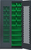 MESH-240250GN Specialty Bin Cabinets, heavy-duty, mesh door model, 36"W x 18"D x 78"H, Includes: (20) 14-3/4"L x 8-1/4"W x 7"H (QUS240) and (8) 14-3/4"L x 16-1/2"W x 7"H (QUS250) green bin, 14-gauge all welded construction, gray finish