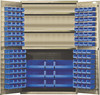 QSC-BG-48SBL Heavy-Duty 48" Bin Cabinet, 48"W x 24"D x 78"H, 400 lb. capacity per interior shelf, 14 gauge all welded construction, includes: (3) adjustable shelves, (64) QUS210, (64) QUS220, (3) QUS240 and (6) QUS250 blue bins