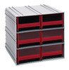 QIC-64RD Interlocking Storage Cabinets, 11-3/8"D x 11-3/4"W x 11"H, includes: (6) IDR204, windows and (2) dividers per drawer, cabinets interlock horizontally and vertically or can be mounted on wall, red drawers